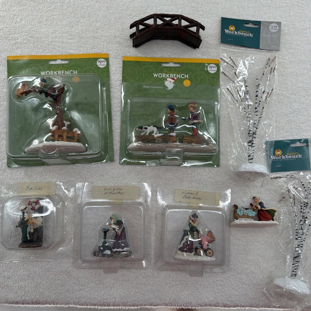 Santa's Workbench 2002 Village Accessories People Trees Bridge Dogs Children